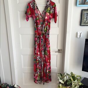 Red and Pink Floral Maxi Dress from Montreal Designer Sacred Cloth